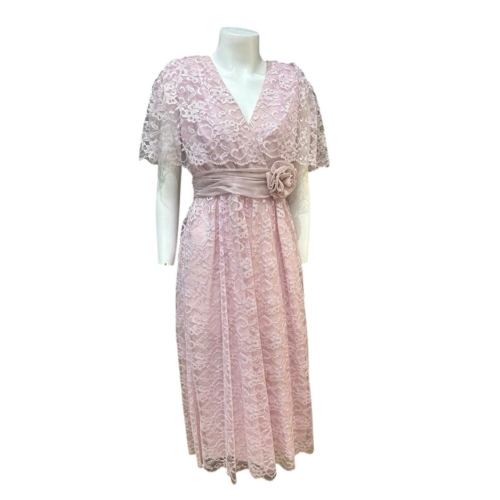 Vintage 1960s Miss Elliette Pink Lace Cape Long Dress – Women’s XS -